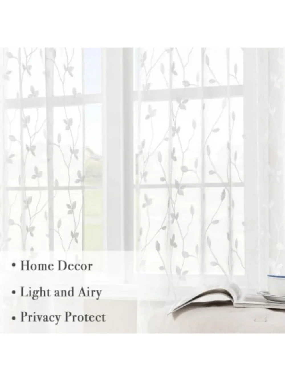 White Leaf Linen Sheer Curtains - 54
